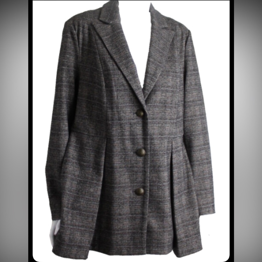 Soft Surroundings Charcoal Plaid Blazer